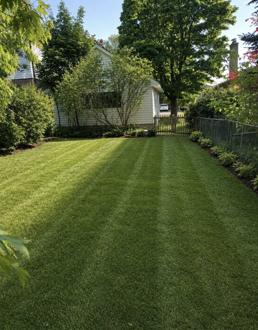Freshly mowed lawn with crisp stripes
